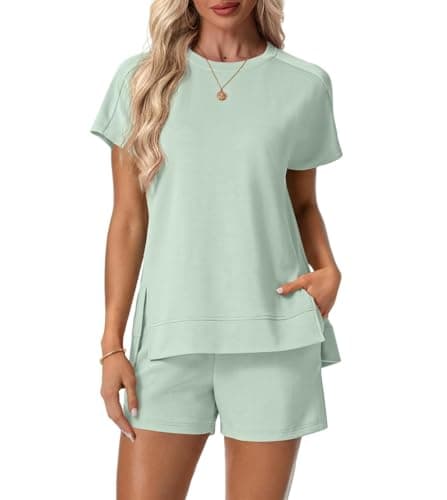 Lepunuo 2 Piece Sets for Women Summer Lounge Set Elastic Waist Shorts Tracksuit Matching Sets Vacation Travel Outfits - Image 1