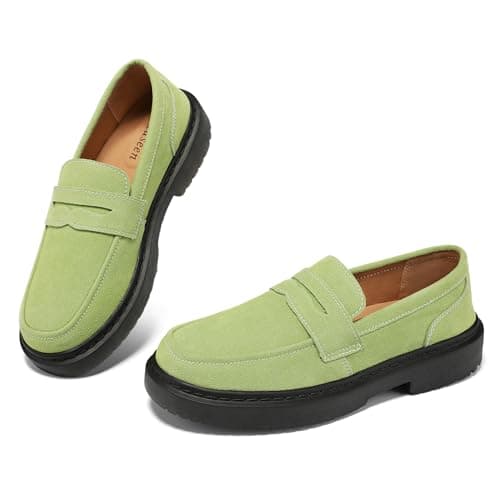 BEAUSEEN Women's Suede Penny Loafers Casual Lightweight Slip On - Comfortable Walking Shoes,Chic Flat for Work & Travel Pistac,7.5 US - Image 1