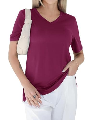 GAYHAY Purple V Neck T Shirts for Women - Soft Short Sleeve Basic Tees Comfortable Spring Summer Casual Trendy Tops 2025 - Image 1