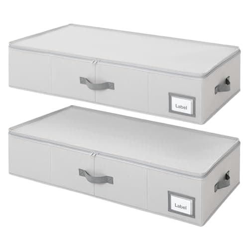 GRANNY SAYS 6.5-Inch Foldable Underbed Storage Box with Lid, Sturdy Frabic Organizer with Reinforced Bottom for Clothes, Shoes, Low-Profile Underbed Container for Bedroom, Closet,2 Pack, Grey - Image 1