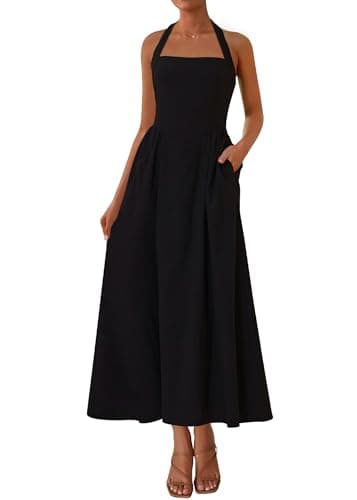 KIRUNDO Summer Dresses for Women 2026 Halter Maxi Wedding Guest Party Cocktail Semi Formal Elegant Classy Long Sundress(Black, Medium) - Image 1