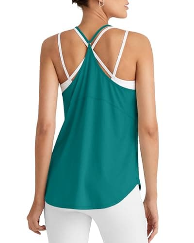 G4Free Pilates Tops Yoga Spaghetti Racerback Tanks Lightweight Athletic Work Out Quick Dry Yoga Pilates Top (Teal,L) - Image 1