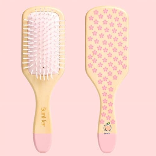 SunHer Wooden Hair Brush for Women - Detangling Hair Brush for Wet or Dry Use, Pink Hairbrush for Curly Hair Long Thick All Type Girls Kids Massage Scalp, Perfect for Gift - Image 1