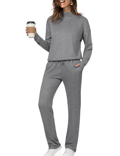 Totatuit Two Piece Sweatsuit Sets for Women Warm Lounge Sets Slouchy Tracksuit High Neck Winter Outfits Walking Comfy Fall Wear Dark Grey S - Image 1