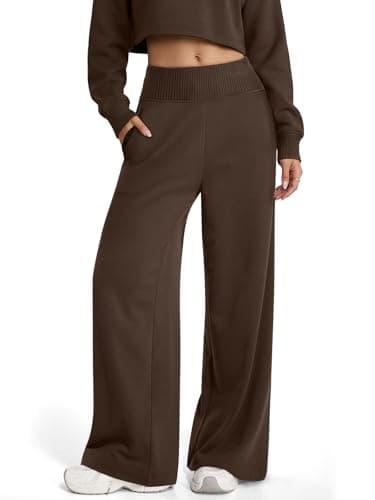 ATHMILE Womens Wide Leg Sweatpants High Waist Baggy Lounge Casual Pants Fall Winter Spring Clothes with Pockets Coffee Brown - Image 1