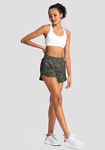 Soothfeel Womens Running Shorts with Zipper Pockets High Waisted Athletic Gym Workout Shorts for Women with Liner (Green Camo, XX-Large) - Thumbnail 5