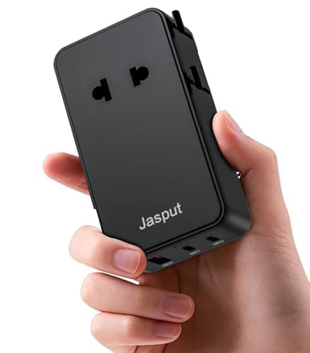 Jasput Mini Universal Travel Adapter, PD Ultra-Thin International Power Adapter with 2 USB-C & 1 USB-A, 1 AC Outlet, Worldwide Travel Plug Adapter for EU/UK/AU/Asia (Black+67W) - Image 1