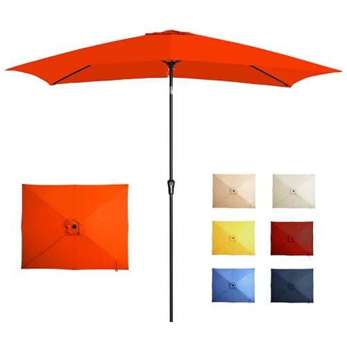 GREFORG 6.5x10FT Rectangular Patio Umbrella with Push Button Tilt & Crank Lift for Garden,UV Protection Outdoor Umbrella for Deck,Pool and Yard,Orange - Image 1