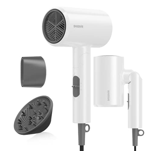 Blow Dryer with Diffuser, 1875W Fast-Drying, Foldable, Ionic Turbo Hair Dryer with Diffuser & Concentrator Nozzle, Compact, 3 Heat & 2 Speed Settings, 8FT Cord for Home Salon, White - Image 1