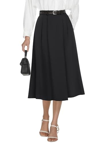 Casly Lamiit Black Skirt Women Summer Knee Length Skirt A Line High Waisted Skirts with Pockets Business L - Image 1