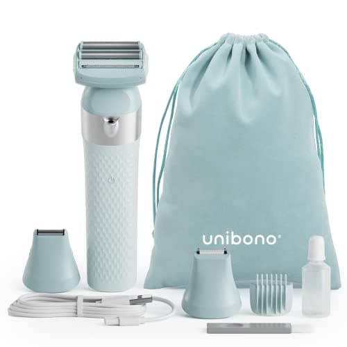 unibono 3-in-1 Electric Razor for Women,Dual-Foil Electric Shaver for Woman Face,Legs,Armpit,Rechargeable Bikini Trimmer,3-,Intimate Shaver with Illumination,Public Hair Trimmer Women (Light Blue)