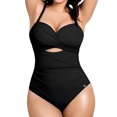 Popilush Swimsuit for Women Tummy Control - One Piece Bathing Suit with Removable Straps for Beach Black-M - Image 1