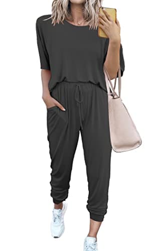 PRETTYGARDEN Women's Two Piece Lounge Sets 2026 Spring Summer Jogger Pants Vacation Outfits Travel Airplane Matching Clothes (Dark Grey,3X-Large) - Image 1