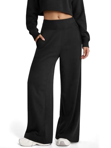 ATHMILE Black Sweatpants Women Baggy Wide Leg High Waist Lounge Casual Pants Fall Winter Spring Clothes with Pockets - Image 1