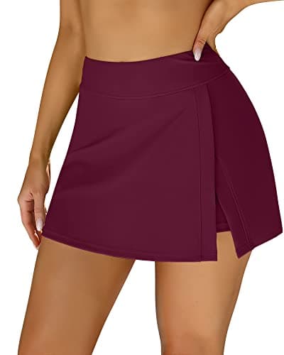 ANFILIA Women Sporty Swim Skirts Bottoms Tummy Control Swimsuit Skirt Dress Wine Red L - Image 1