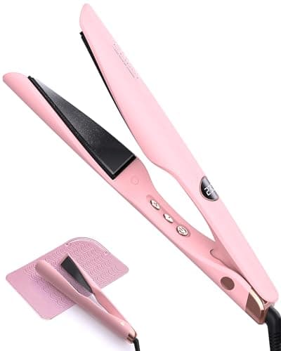LANDOT 2-in-1 Hair Straightener and Curler - Pro 1" Multi-Styler with Twist & Curl Technology, Tourmaline Ceramic, Dual Voltage Adjust Temp 250-450°F for All Hair Types, Blush Pink - Image 1