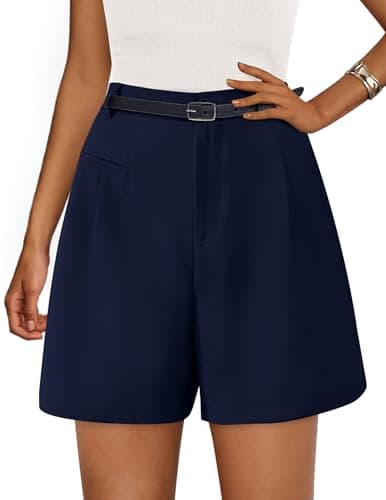 PRETTYGARDEN Shorts for Women Dressy 2026 Summer Elastic High Waisted Wide Leg Business Casual Work Shorts with Pockets (Blue,Medium) - Image 1