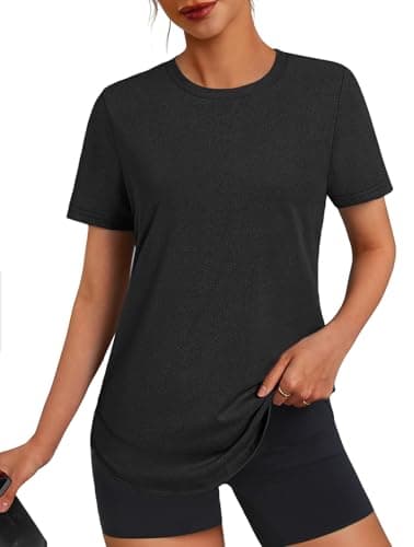 3rd hill Womens Workout Tops Short Sleeve Crewneck Sports Yoga Running Shirts Quick Dry Outfits Black M