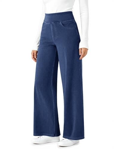 DLOODA Wide Leg Stretchy Sweatpants Jeans for Women, High Waisted Baggy Casual Pull On Jeans Elastic Waist Loose Denim Pants Medium Blue - Image 1