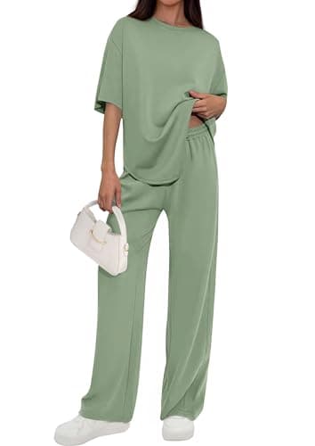 PRETTYGARDEN 2 Piece Lounge Sets for Women Summer 2026 Short Sleeve Matching Airport Travel Outfits Casual Spring Clothes (Sage Green,Small) - Image 1