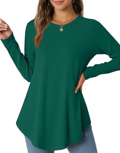 JUSTFASHIONNOW Fall Tops For Women 2025 Trendy Long Sleeve Side Split Shirts Casual Loose Cute Winter Blouses Flowy Hem Tunic Tops (Dark Green, XX-Large) - Image 1