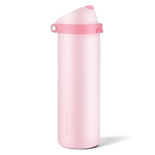 Xtusimple 24 oz Insulated Water Bottle with Straw, Stainless Steel Water Bottle with 2-in-1 Push-Button Spout & Quick-Flip Straw, Fits Car Cupholder, Leakproof, for Gym, Travel, School, Camping, Pink