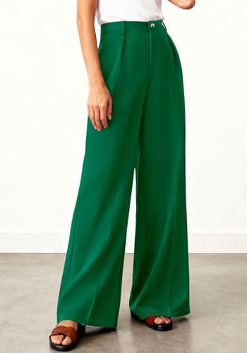 BTFBM Wide Leg Pants Woman 2026 High Waisted Button Business Casual Dressy Trousers Office Work Palazzo Pants Pockets(Green, Large) - Thumbnail 4