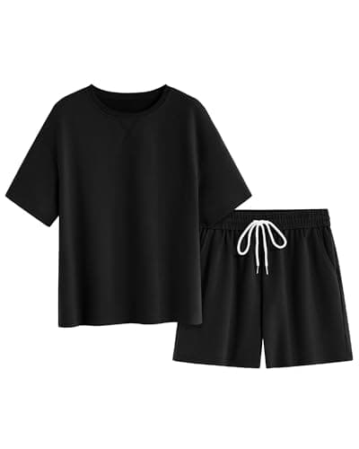 Zenlonr Women's Two Piece Lounge Sets 2026 Summer Casual Oversized Shirts Shorts Matching Airport Travel Outfit(Black,Small) - Image 1