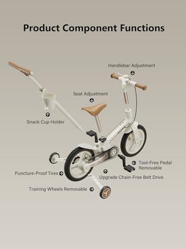 lecoco Upgraded Toddler Bike with Push Handle 6 in 1 for Kids, Balance Bicycle Toys with Training Wheels, Brackes, Cup Holder, Pedal, Kickstand Birthday Gift for Boys and Girls - Thumbnail 4