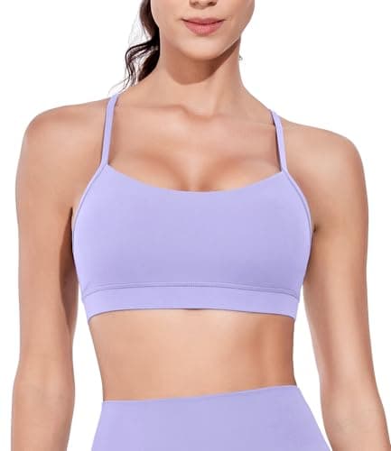 wirarpa Women's Buttery Soft Sports Bra Y Back Padded Low Impact Spaghetti Thin Strap Lounge Workout Yoga Top Light Purple Small - Image 1