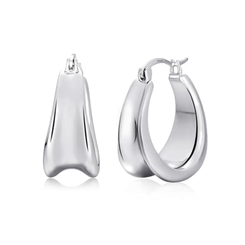 Eyeshock Small Chunky Hoops White Gold Plated Huggie Earrings for Women Sterling Silver Hypoallergenic Trendy Earrings - Image 1