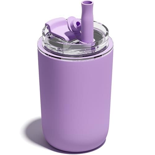 UIRZOTN 10 oz Insulated Coffee Tumblers, Travel Coffee Tumblers with Straw, Double-Wall Stainless Steel Tumbler, Leak Proof Tumbler, Reusable Cups with Lids for lced and Hot Drinks (Purple) - Image 1