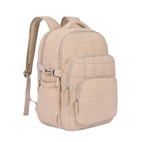 CLUCI 17.3 Inch Laptop Backpack for Women, Anti Theft Travel Backpack, Puffer Quilted Work Backpack, Water Resistant College Bookbag, Carry on backpack with RFID (Khaki) - Image 1
