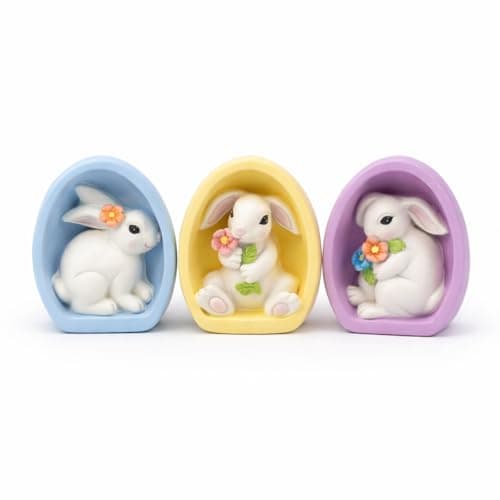 GoGnome Resin Easter Bunny Alcove Figurines, Set of 3 – Pastel Egg Frame Bunny Decor, Spring Shelf & Mantel Display, Cute Seasonal Home Accent (Blue/Yellow/Purple) - Image 1