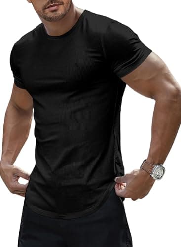 JMIERR Mens Henley T Shirt Muscle Slim Fitted Crewneck Longline Big and Tall Size Tees Shirts for Gym Workout, US 52(3XL), Black - Image 1