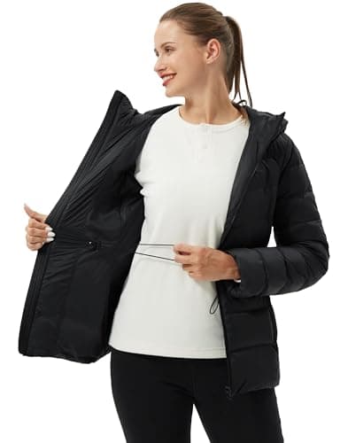 Pioneer Camp Women's Lightweight Long-Sleeve Water-Resistant Packable Down Puffer Coat Warm Winter Puffy Jacket for Women, Black, L - Thumbnail 6