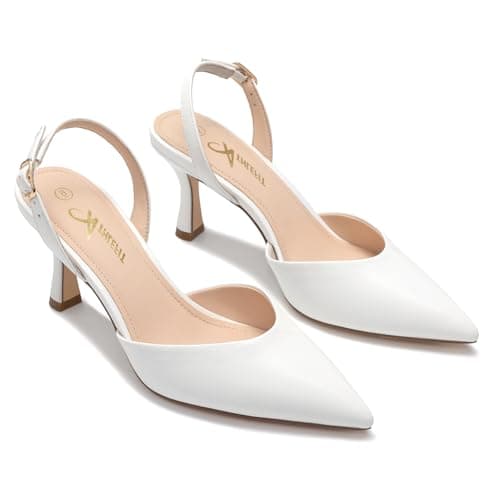 Athlefit Closed Pointed Toe Low Heels for Women Dress Work Wedding Party Slingback Stiletto Pumps Shoes White, Size 8.5, SAPU2606W - Thumbnail 6