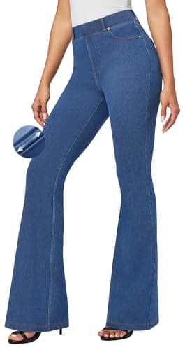 IUGA Bell Bottom Jeans for Women High Waist Stretchy Pull On Bootcut Sweatpant Jeans Flare Leggings Tummy Control Flare Pants(29" Inseam, Light Blue, Small) - Image 1