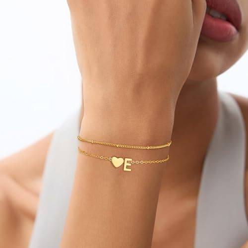 Fezodo Gold Bracelets for Women Girls - Teen Girl Gifts Trendy Stuff Heart Initial B Bracelet Kids Bracelet Birthday Gifts for 5 6 7 8 9 10 Year Old Girls - Thumbnail 3