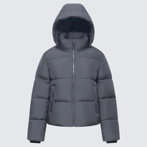 PUFFIT Women's Cropped Puffer Jackets,Warm Winter Jacket with Removable Hood,Zipped Pockets,Short Ladies Quilted Coat - Thumbnail 6