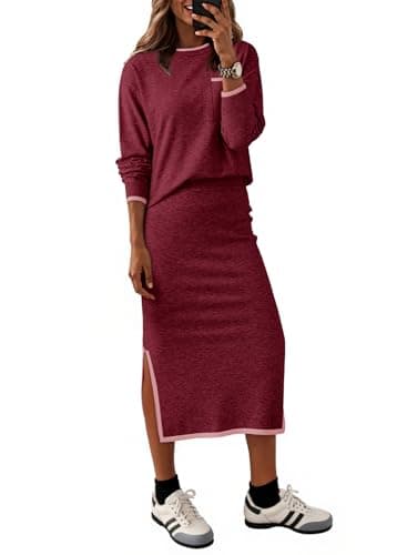 Dokotoo 2 Piece Sets for Women Sweater Dress Knit Travel Outfits 2 Pieces Set Womens Holiday Christmas Sweaters Winter Dresses Women's Skirts Set Fashion Red Sweater Dreses for Women 2025 X-Large - Image 1