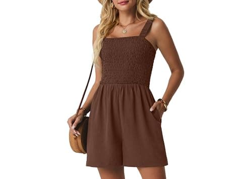 Lepunuo Rompers for Women 2026 Summer Casual Jumpers Sleveless Boho Short Jumpsuits Overalls with Pockets Vacation - Image 1