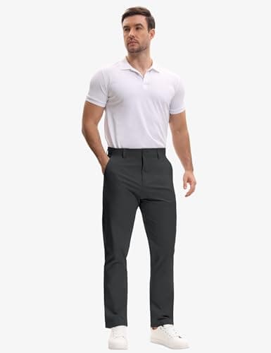 AOHIKE Mens Golf Pants Lightweight Stretch - Moisture-Wicking Business Work Casual Pants with Pockets, Black - Thumbnail 2
