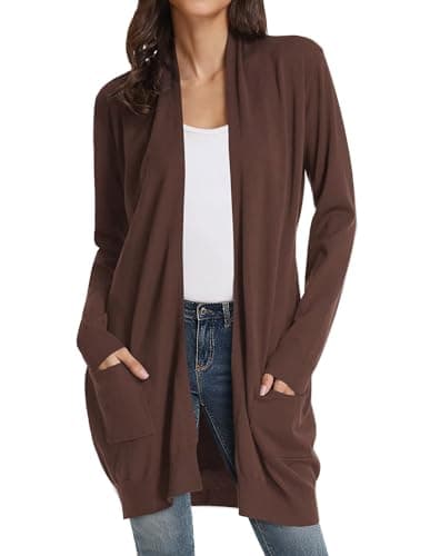 GRACE KARIN Sweaters for Women, Long Sleeve Open Front Knit Cardigan Sweater, Business Casual Outfits Brown M - Image 1