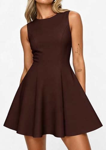 PRETTYGARDEN Cocktail Dresses for Women 2026 Summer Formal Boat Neck A Line Spring Elegant Graduation Party Mini Dress (Brown,Medium) - Thumbnail 2