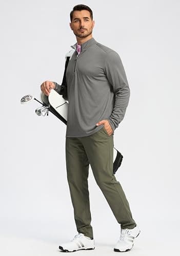 Obla Golf Quarter Zip Pullover for Men Mock Neck Sweatshirt Lightweight Sun Protection Men's Long Sleeve Golf Shirt (Grey Melange_S) - Thumbnail 6
