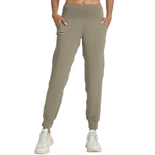 Rrosseyz Women's Joggers with Zipper Pockets Lightweight Soft Workout Athletic Pants for Camping Running Outdoor(Khaki,S)