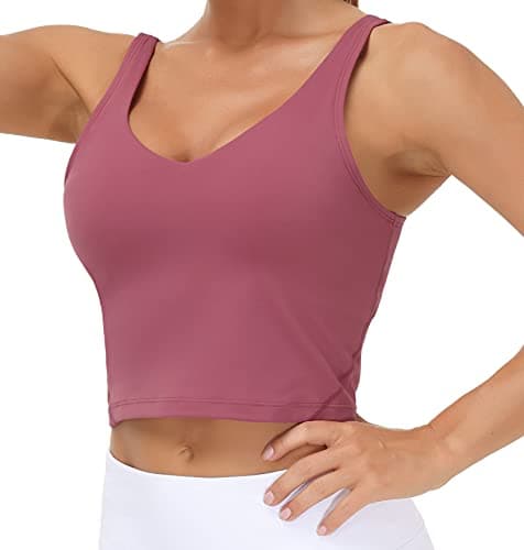 Women’s Longline Sports Bra Wirefree Padded Medium Support Yoga Bras Gym Running Workout Tank Tops (Rose red, Small, s) - Image 1