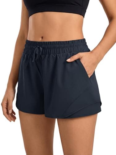Stelle Women Running Shorts with Pockets High Waisted Drawstring Athletic Workout Quick-Dry Gym Shorts Mesh Liner (Navy, XL) - Image 1