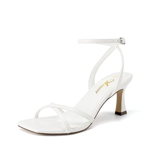 Athlefit White Kitten Heels for Women Square Open Toe Strappy High Heels Comfortable Dressy Summer Wedding Ankle Strap Heeled Sandals Size 6 - Image 1
